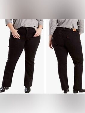 Levi's 414 Classic Straight Leg High Waist 20 Stretch Boot Zip Black Denim Jeans